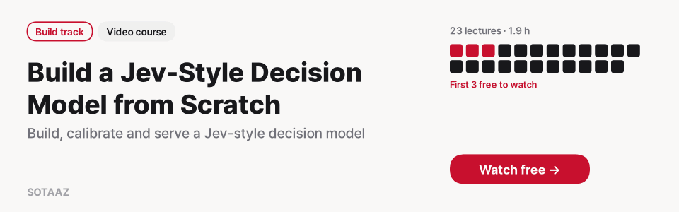 Build a Jev-Style Decision Model from Scratch — This course alone $49 · 23 lectures · first 3 free