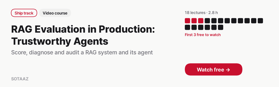 RAG Evaluation in Production: Trustworthy Agents — This course alone $49 · 18 lectures · first 3 free